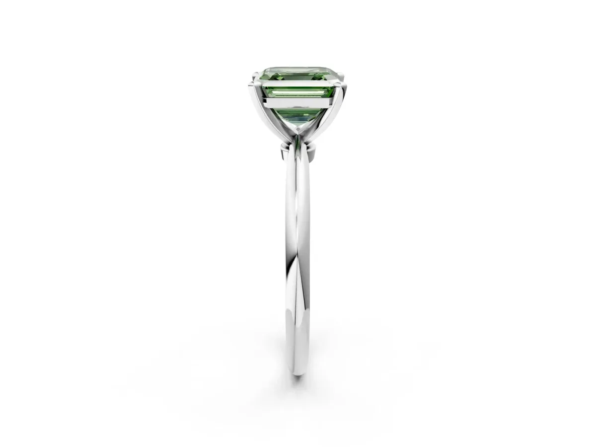 Fancy Green Asscher Cut Diamond Solitaire Ring with Six-Prong Setting and Classic Band Silver