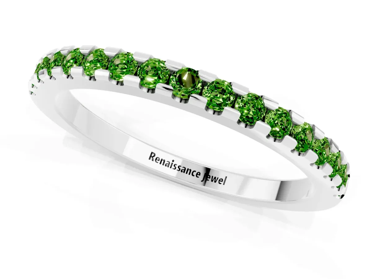 Round Peridot Pavé Set Eternity Band with Micro Prong Setting White gold