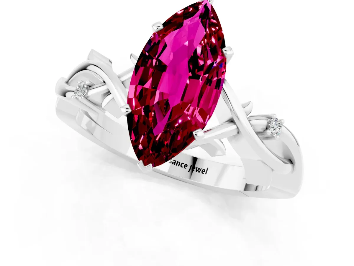Marquise Cut Garnet Solitaire Ring with Twisted Band and Prong Setting Silver