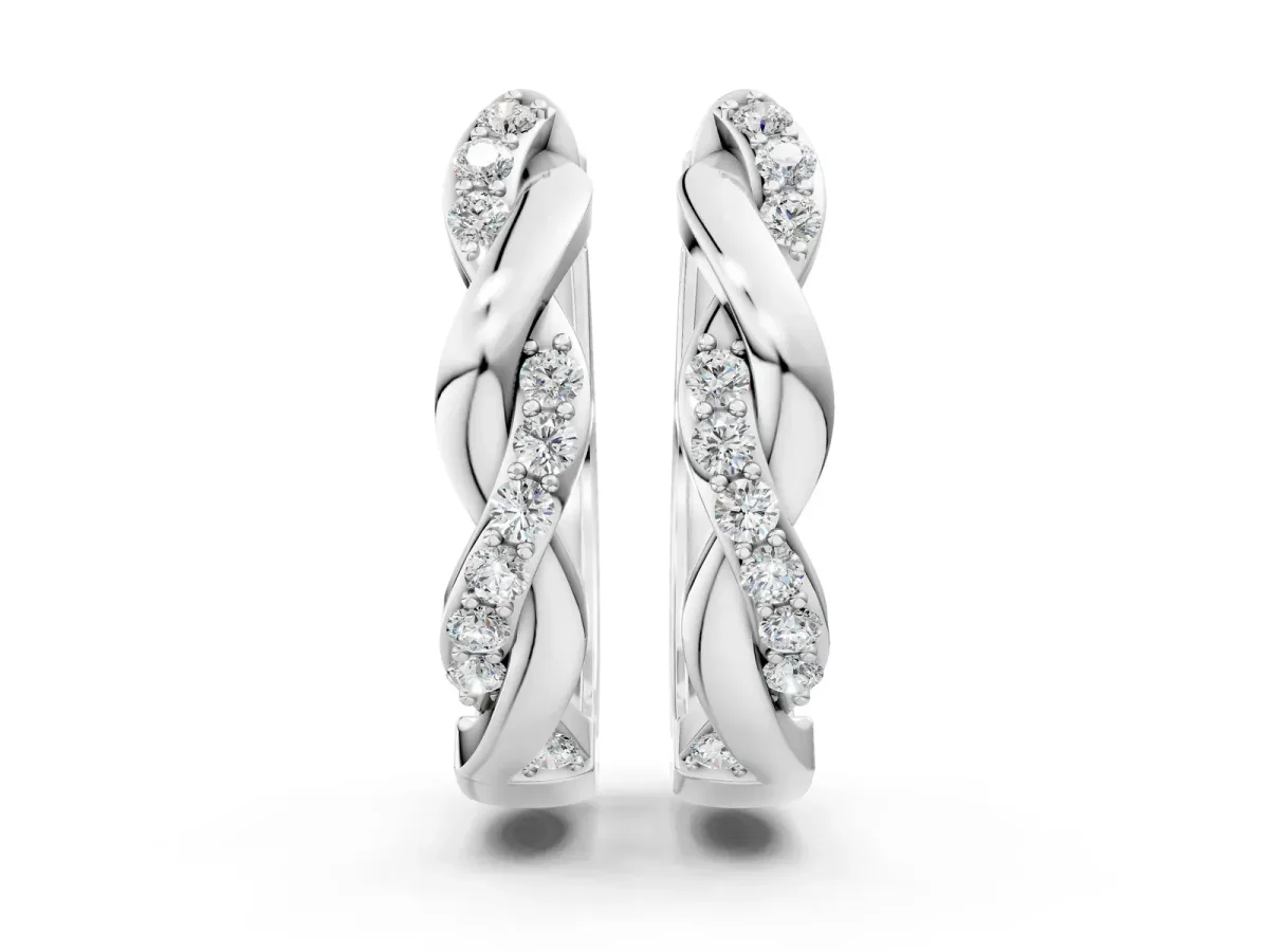 Round Cut Diamond Twisted Pavé Hoop Earrings Platinum