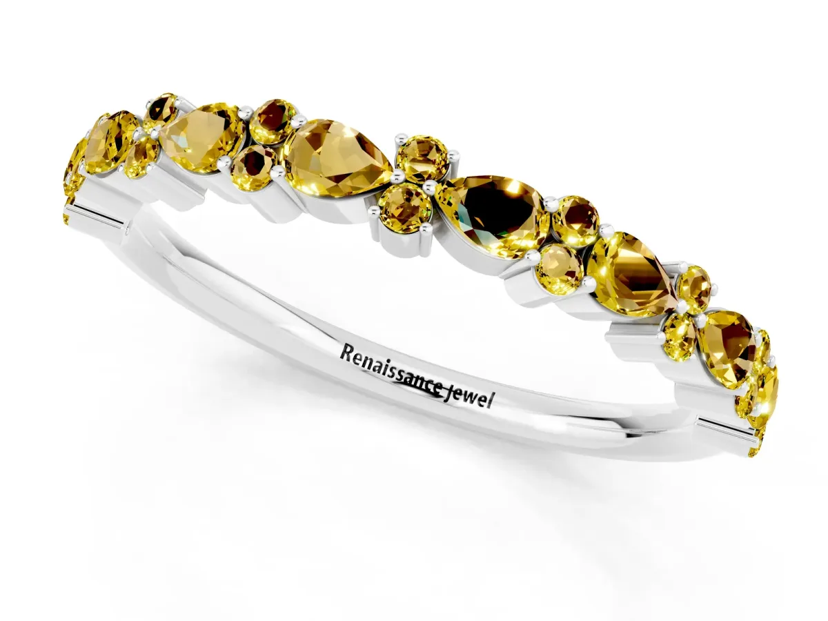 Pear and Round Yellow Sapphire Wedding Band Silver