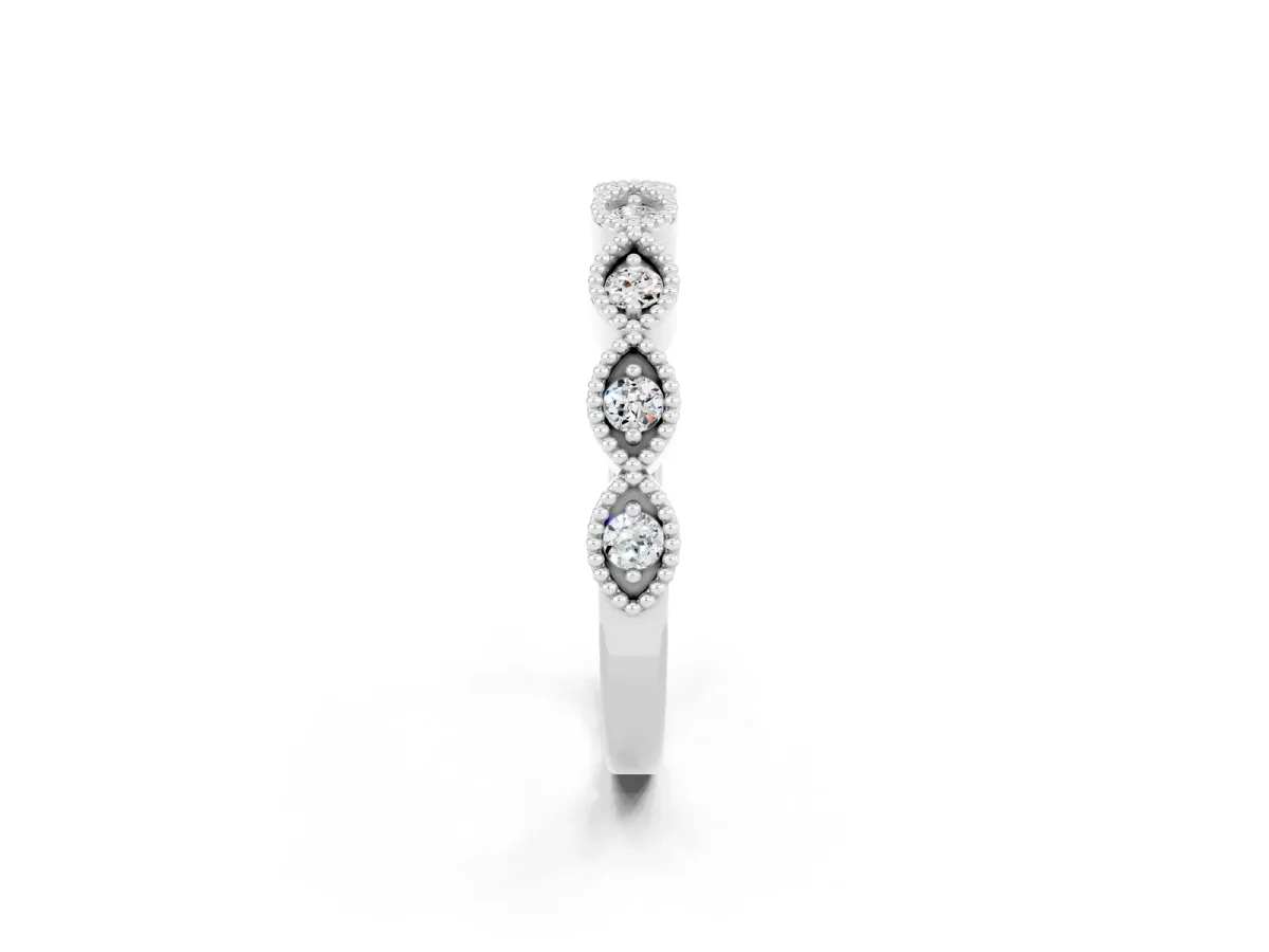 Milgrain Marquise Moissanite Half Eternity Band with Bezel Setting Platinum