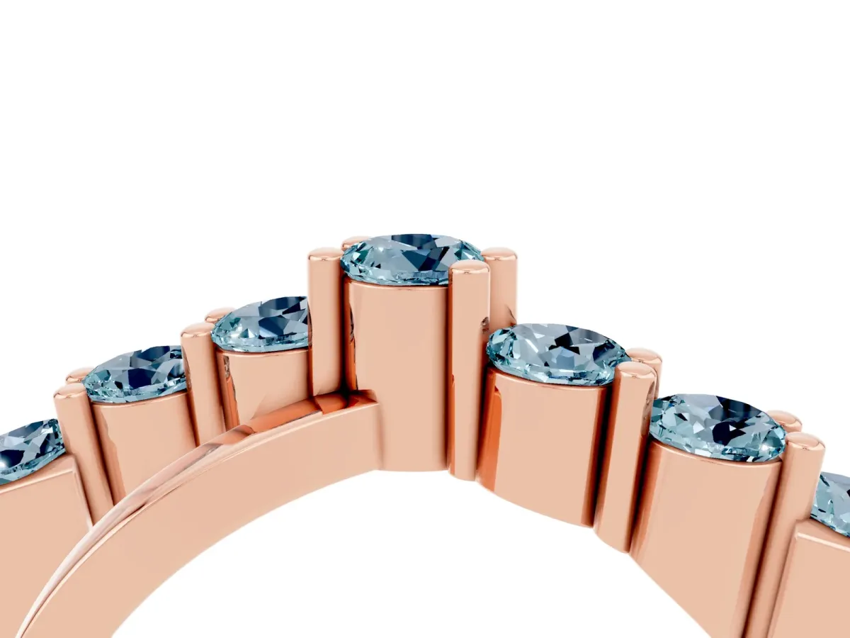 Round Aquamarine Prong-Set Crossover Band Rose gold
