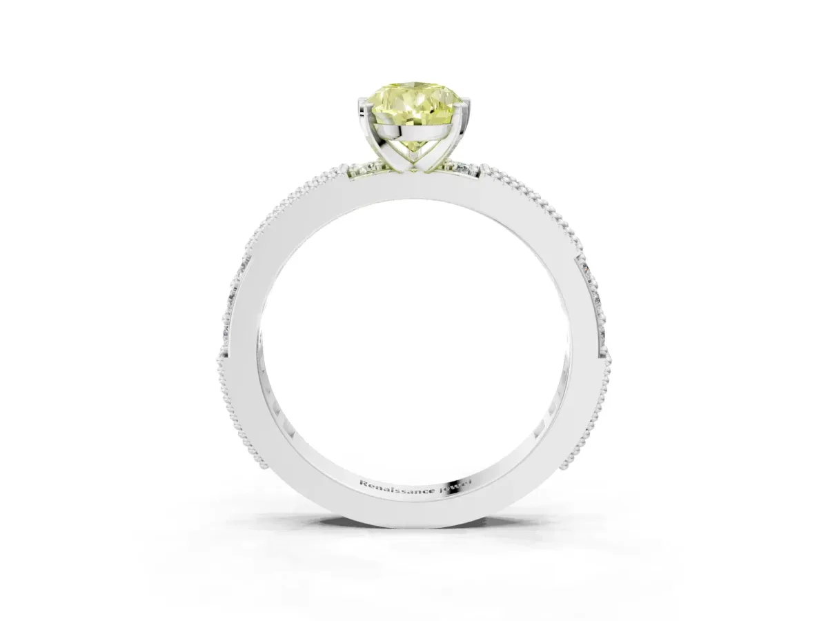 Fancy Yellow Pear Cut Solitaire with Pavé Band and Four-Prong Setting Silver