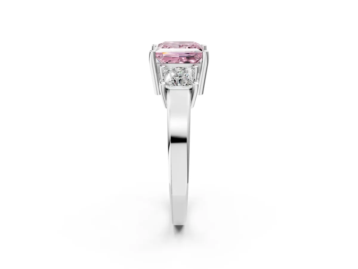 Fancy Pink Three-Stone Princess Cut Cut Solitaire Ring with Prong Setting Platinum