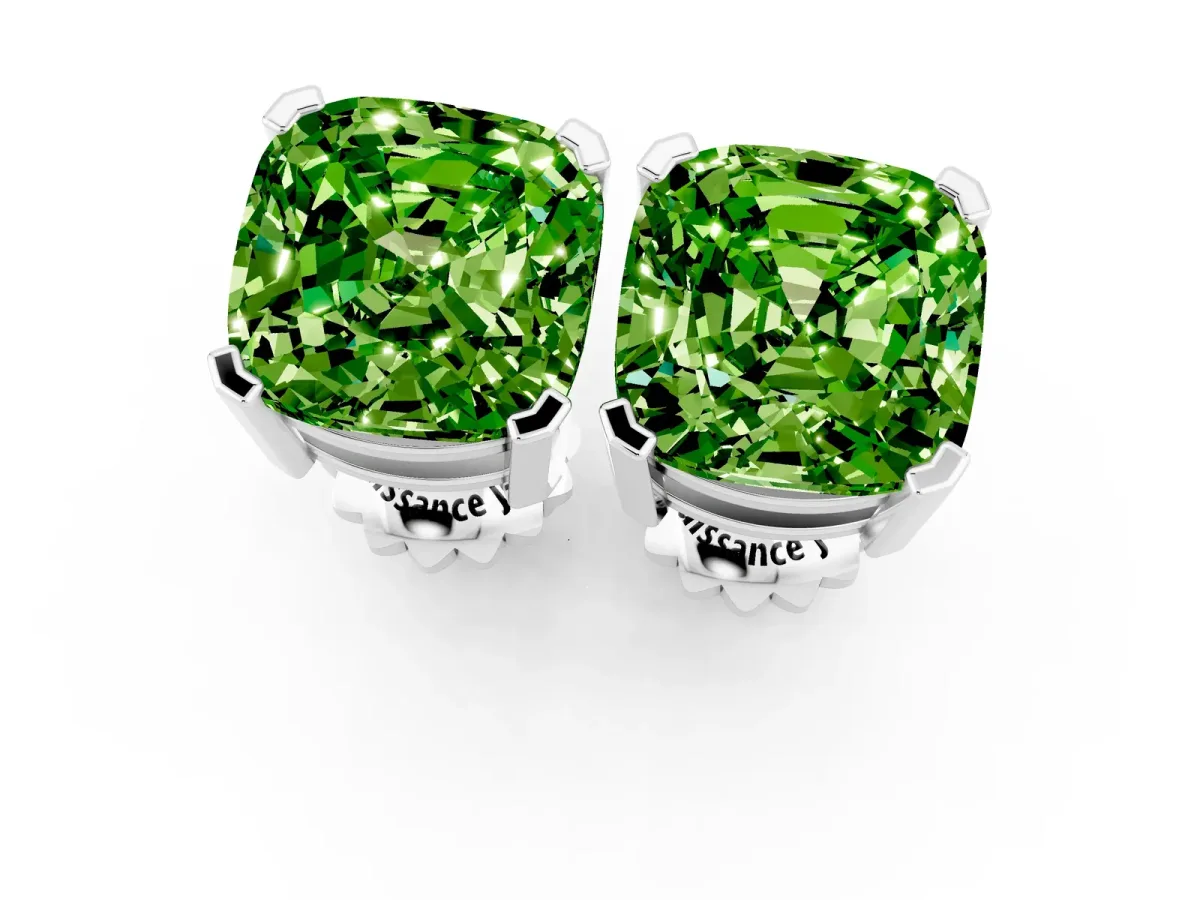 Cushion Cut Peridot Stud Earrings Silver