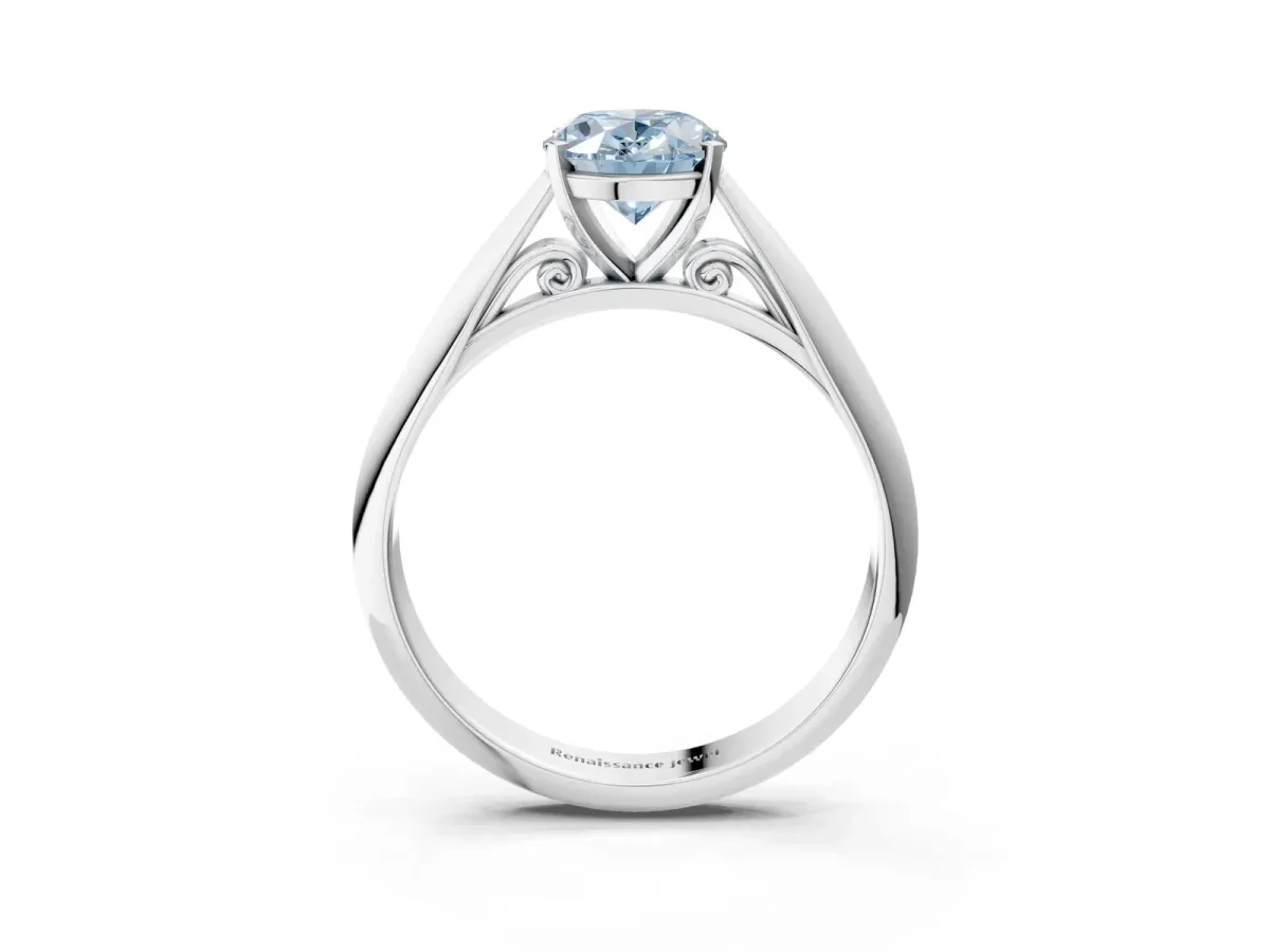 Fancy Blue Oval Cut Diamond Solitaire Engagement Ring with Cathedral Setting and Four-Prong Mount Platinum