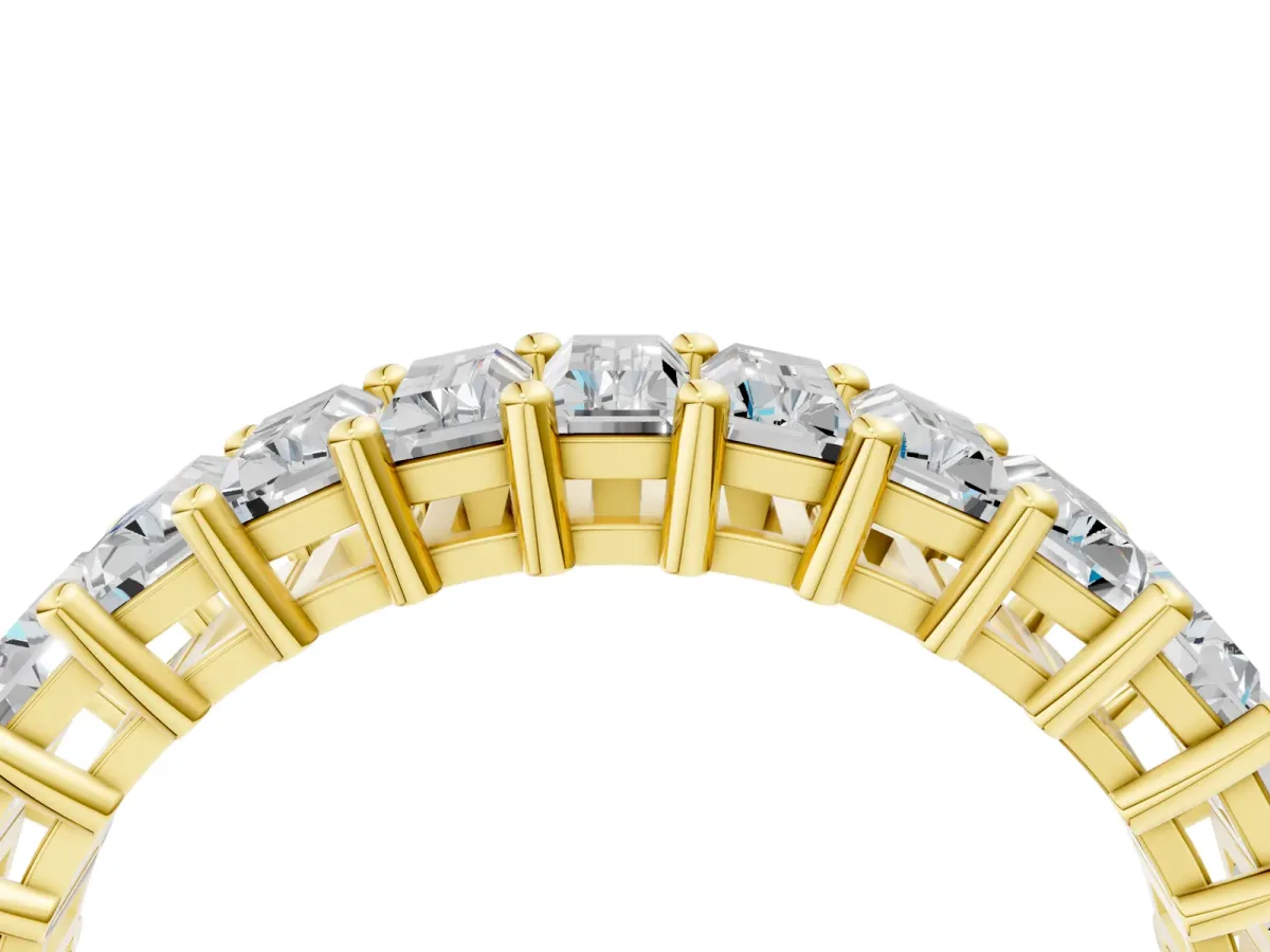 Baguette Cut Half Eternity Band with Shared Prong Setting Yellow gold