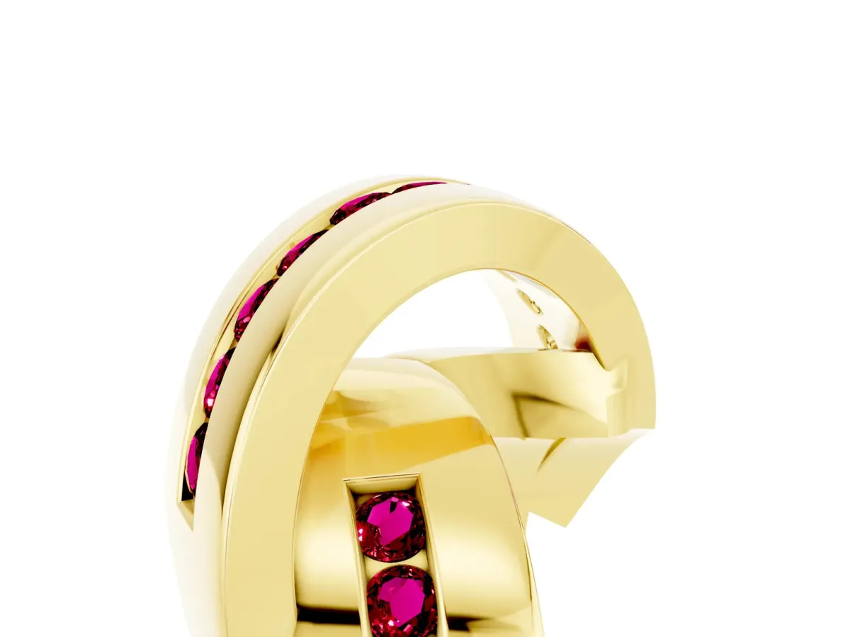 Pavé Round Garnet Crossover Band with Channel Setting Yellow gold