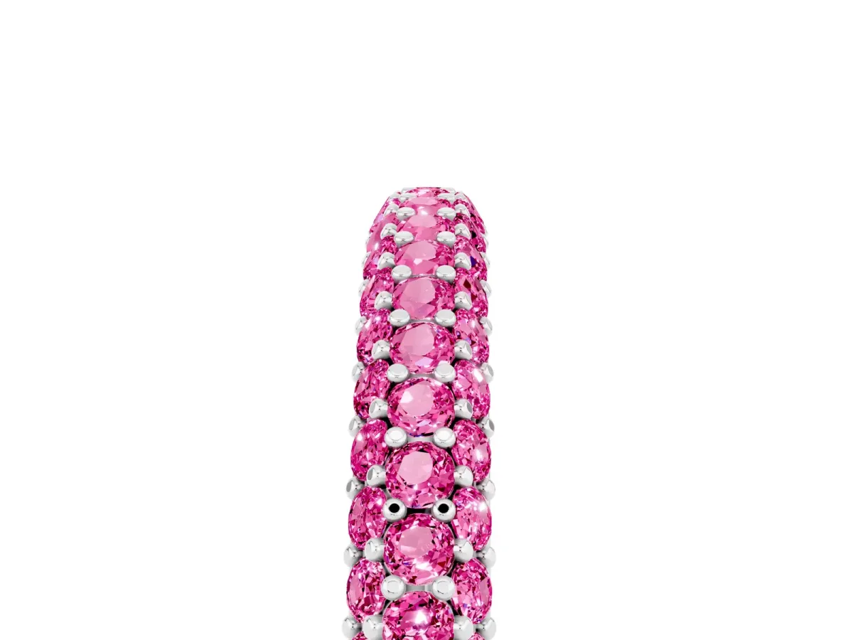 Round Pink Sapphire Pavé Eternity Band with Shared Prong Setting Silver