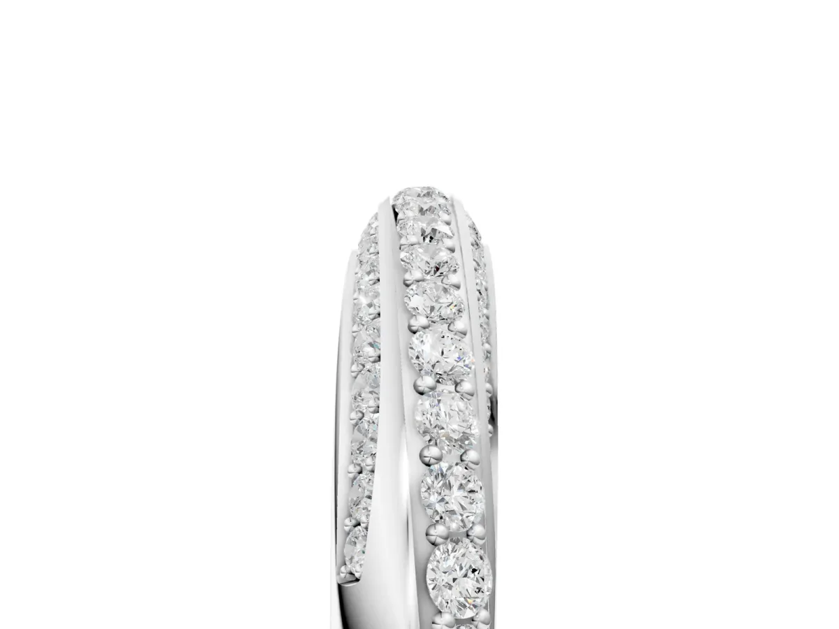 Double Row Pavé Round Diamond Channel Set Band Silver
