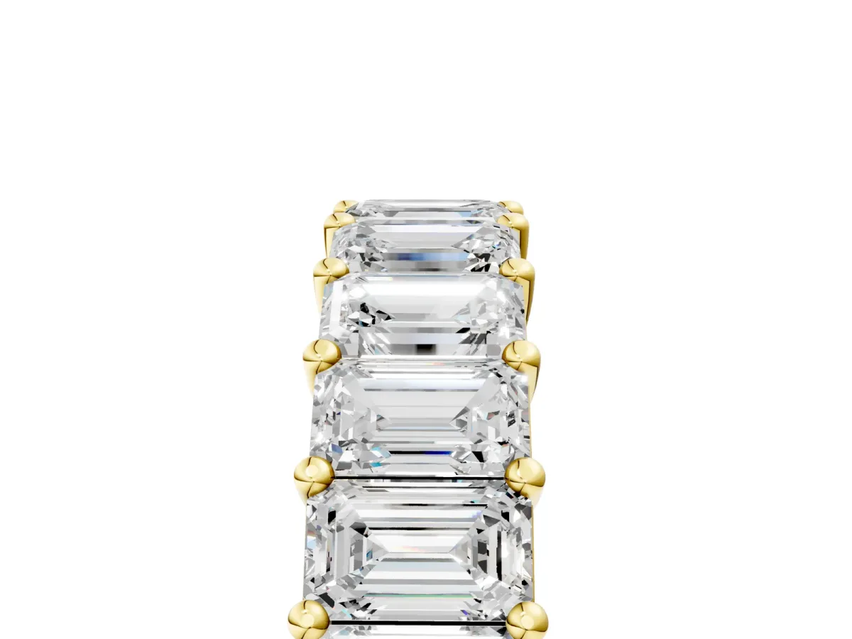 emerald Cut half eternity band with shared prong setting Yellow gold
