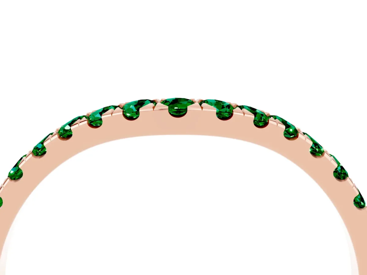 Curved Pavé Round Emerald Wedding Band with Shared Prong Setting Rose gold