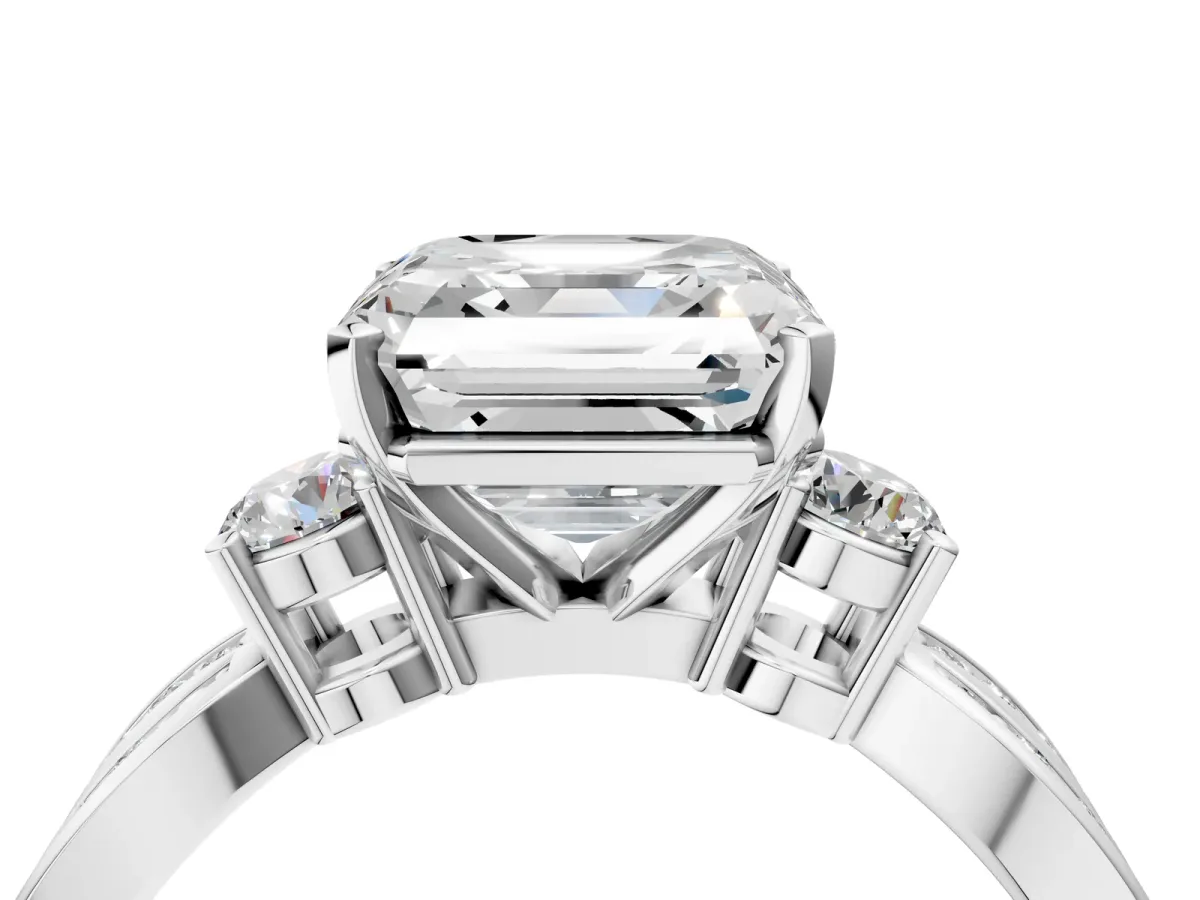Three-Stone Asscher Cut Cut Diamond Twist Band with Prong Setting Platinum