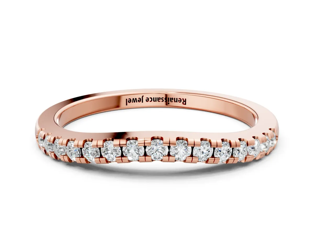 Pavé Round Diamond Curved Band with Shared Prong Setting Rose gold