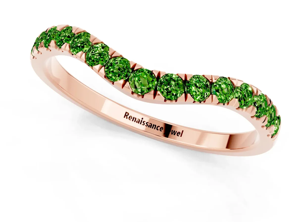 Curved Pavé Round Peridot Wedding Band with Shared Prong Setting Rose gold