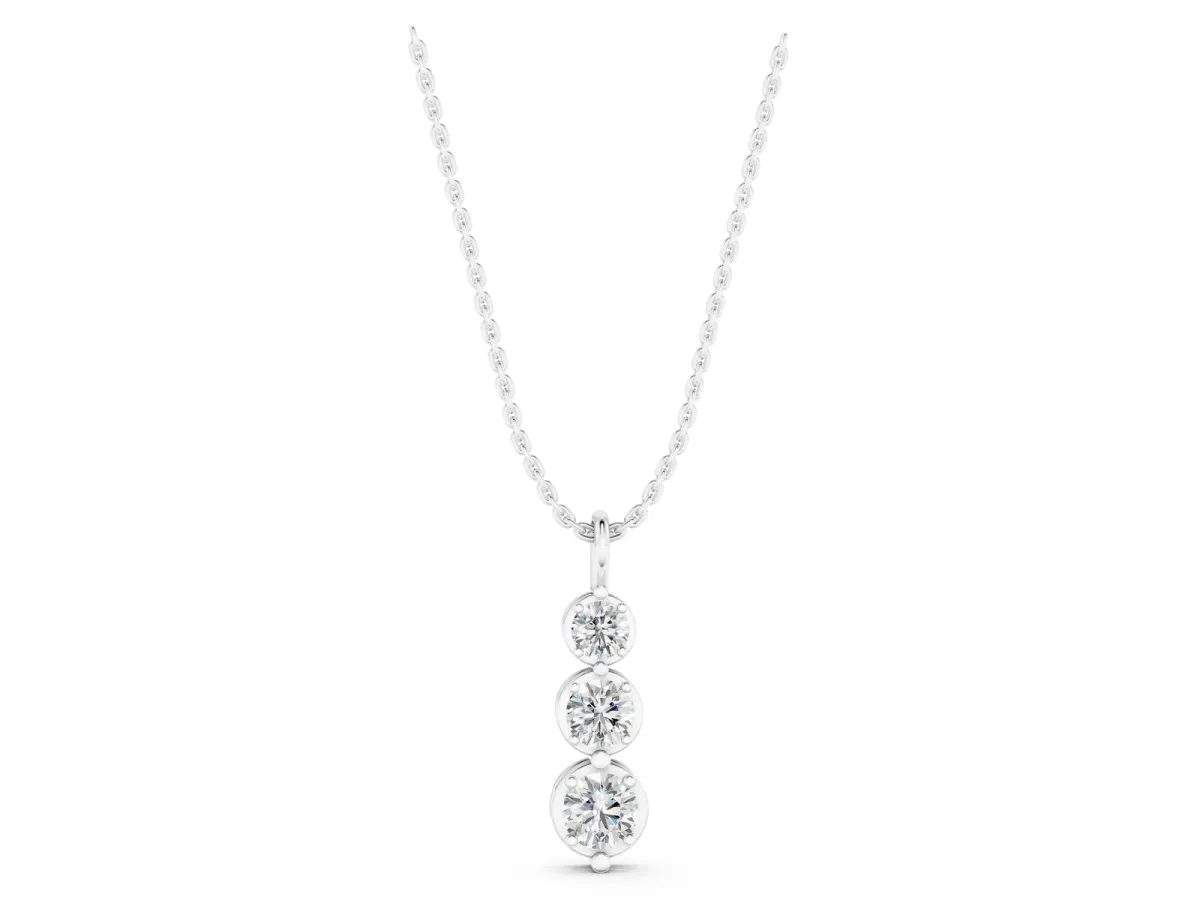 Three-Stone Round Diamond Drop Pendant with Prong Setting Silver