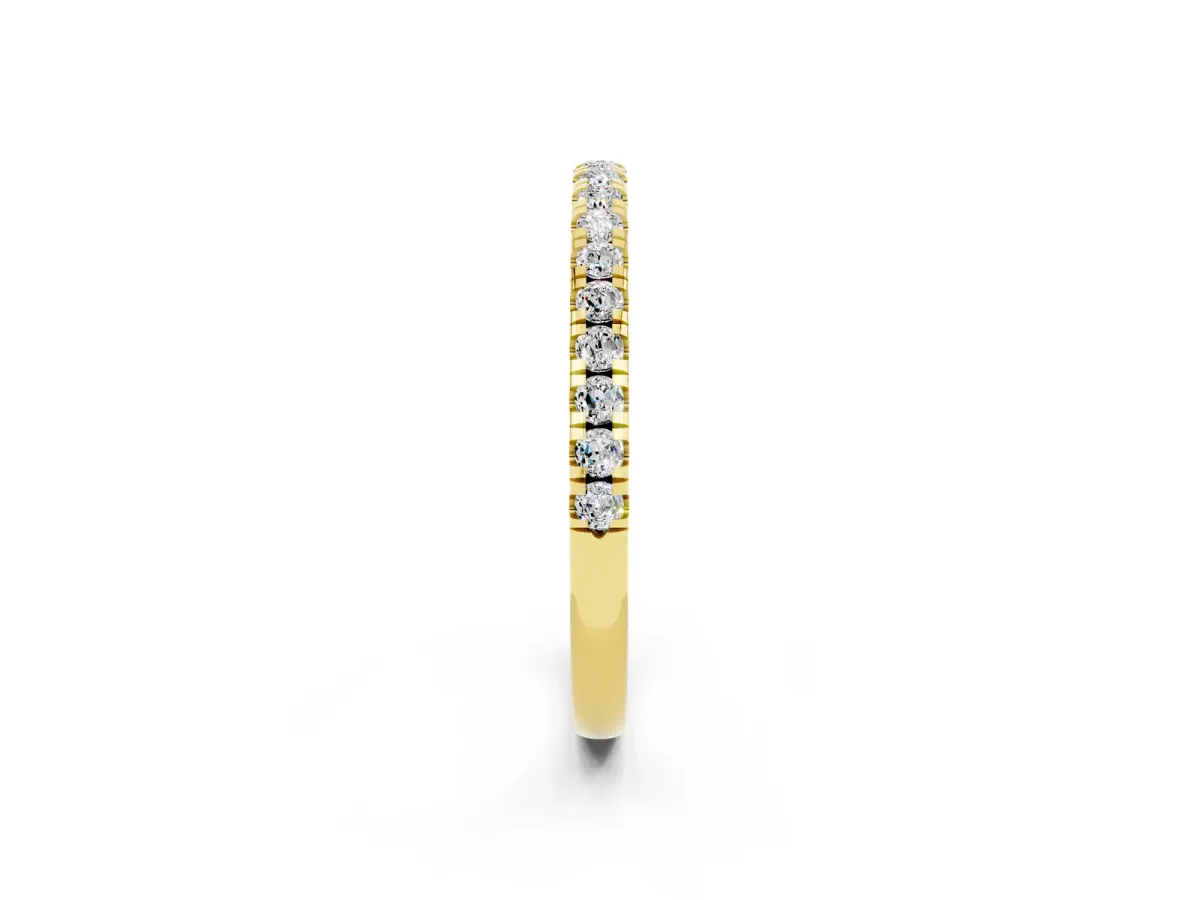 Pavé Round Moissanite Half Eternity Band with Shared Prong Setting Yellow gold