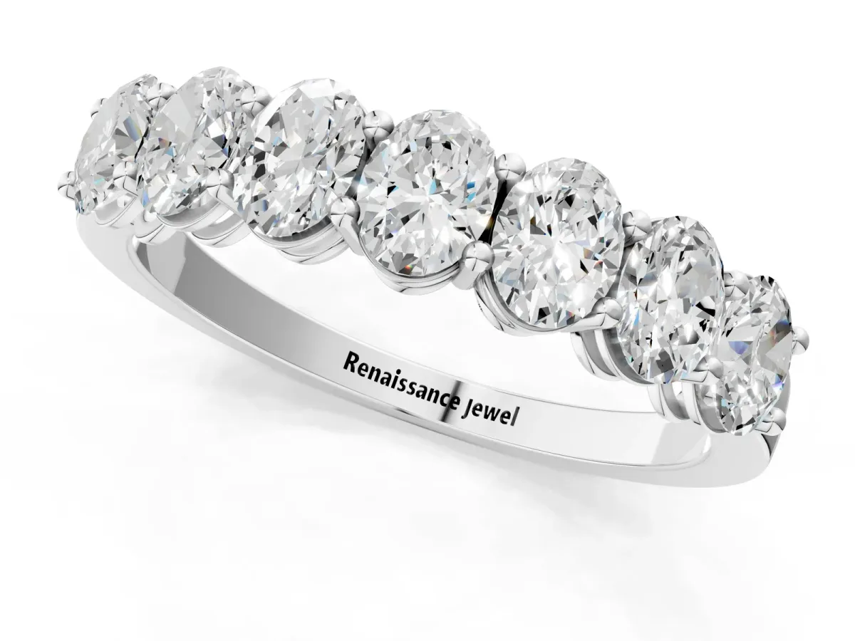 Oval Diamond Shared Prong Eternity Band Silver