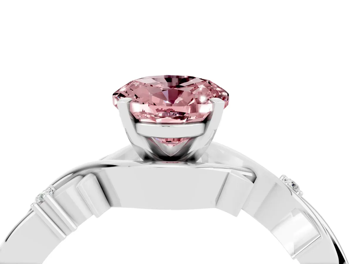 Oval Cut Morganite Solitaire Ring with Twisted Band and Prong Setting Platinum