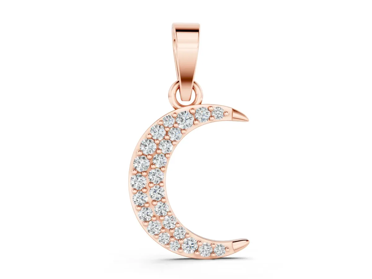 Pavé Round Diamond Crescent Pendant with Four-Prong Setting Rose gold