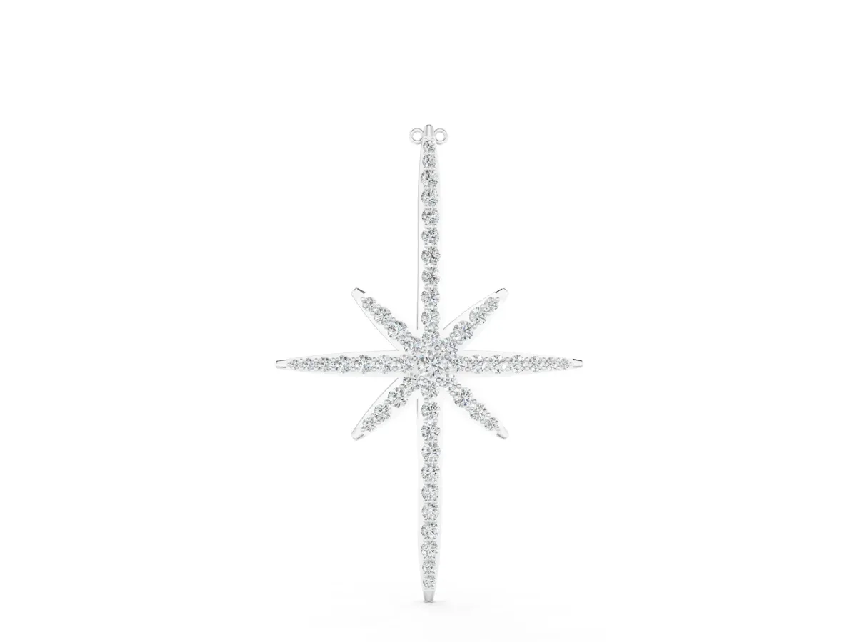 Pavé Round Diamond Starburst Pendant with Prong Setting Silver