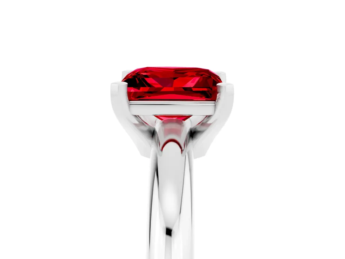 Princess Cut Ruby Solitaire Engagement Ring with Round Band and Four-Prong Setting Silver