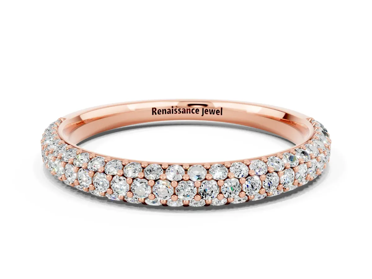 Round Moissanite Pavé Eternity Band with Shared Prong Setting Rose gold