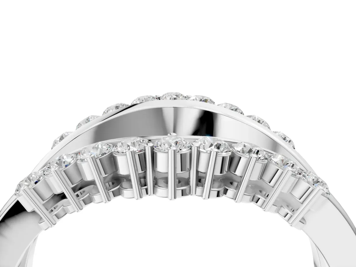 Round Diamond Chevron Contour Band with Prong Setting Platinum
