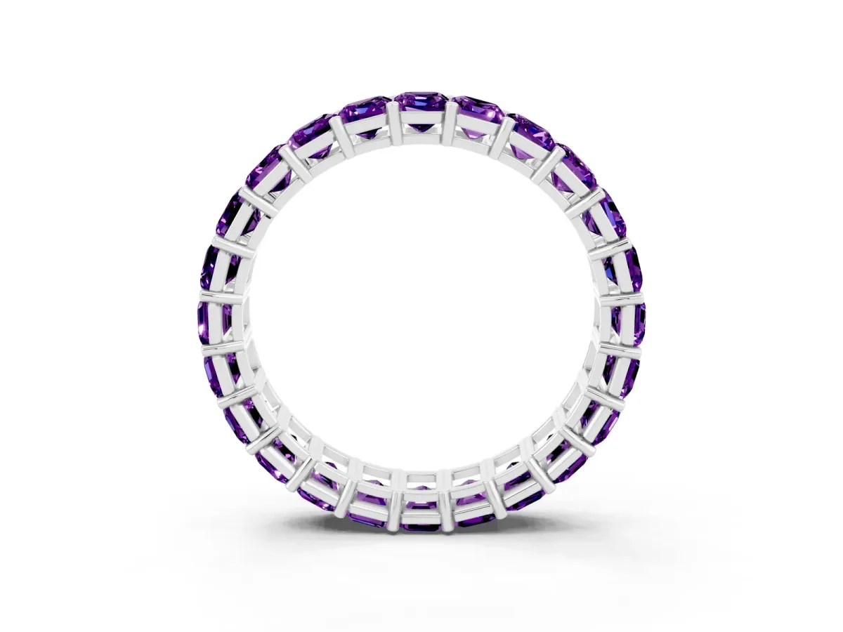Emerald Cut Amethyst Eternity Band with Shared Prong Setting Platinum