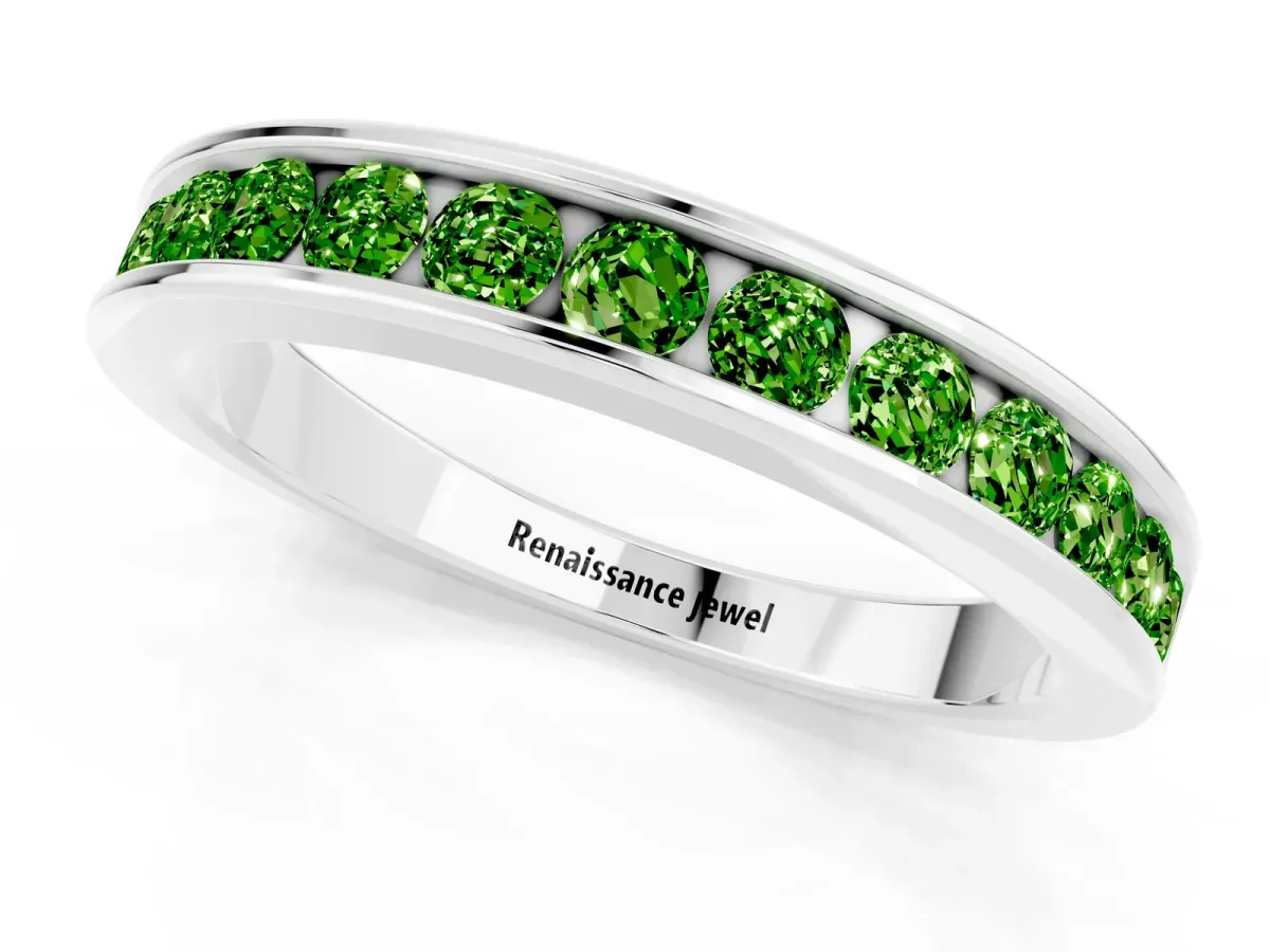 Channel Set Round Peridot Eternity Band White gold