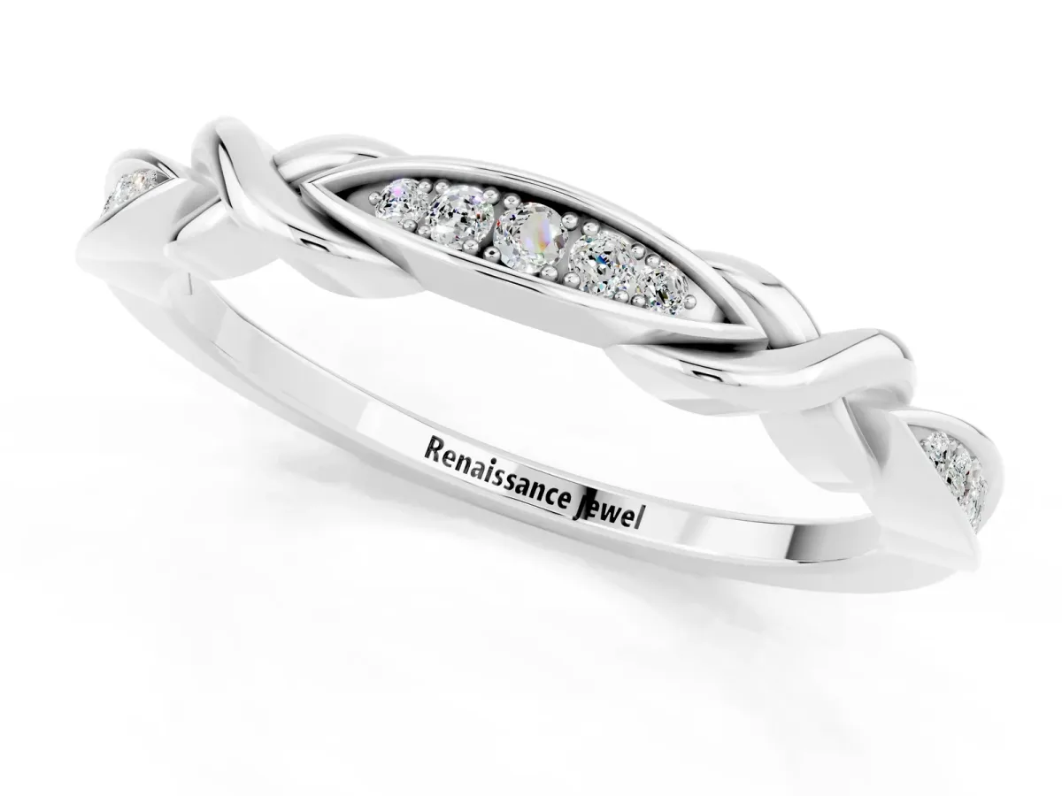 Twisted Marquise Moissanite Pavé Band with Shared Prong Setting Silver