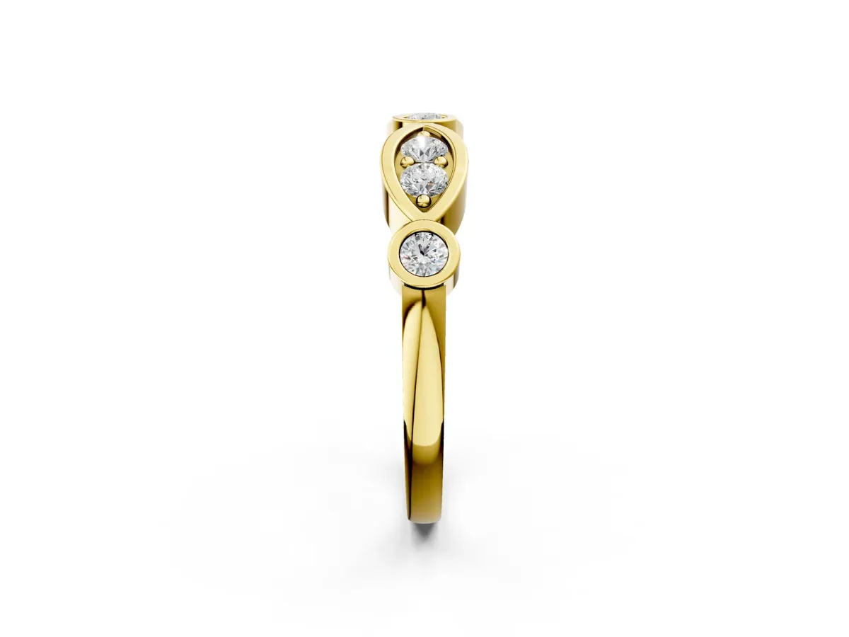 Bezel Set Round Diamond Marquise Band Yellow gold