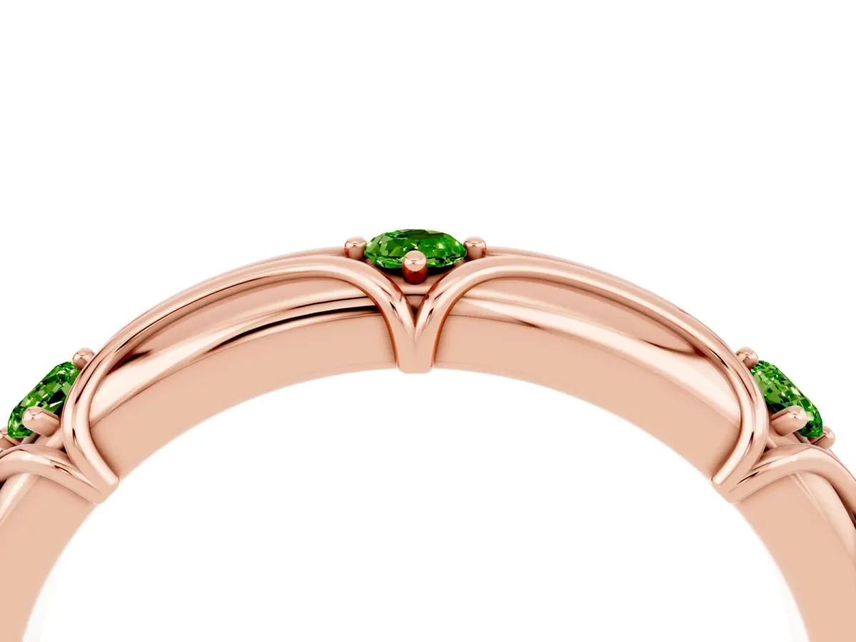 Round Peridot Prong Set Milgrain Eternity Band Rose gold