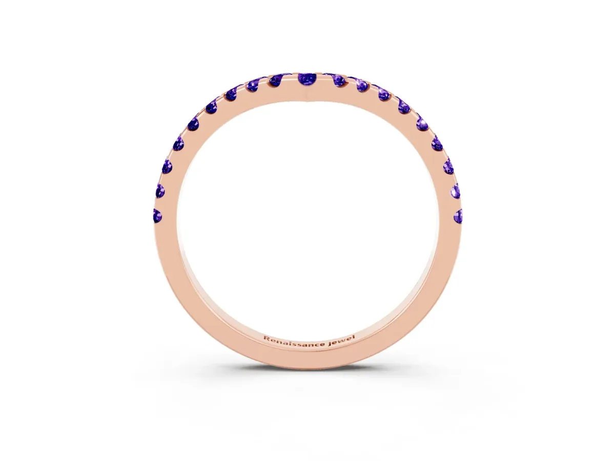 Pavé Round Tanzanite Chevron Band with Shared Prong Setting Rose gold