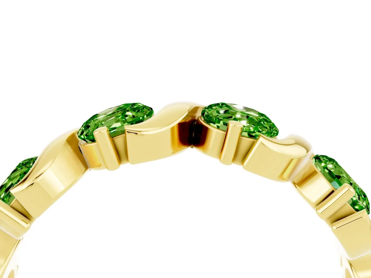 Six-Stone Round Peridot Wave Band with Shared Prong Setting Yellow gold