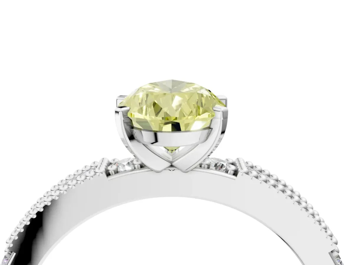 Fancy Yellow Pear Cut Solitaire with Pavé Band and Four-Prong Setting Silver