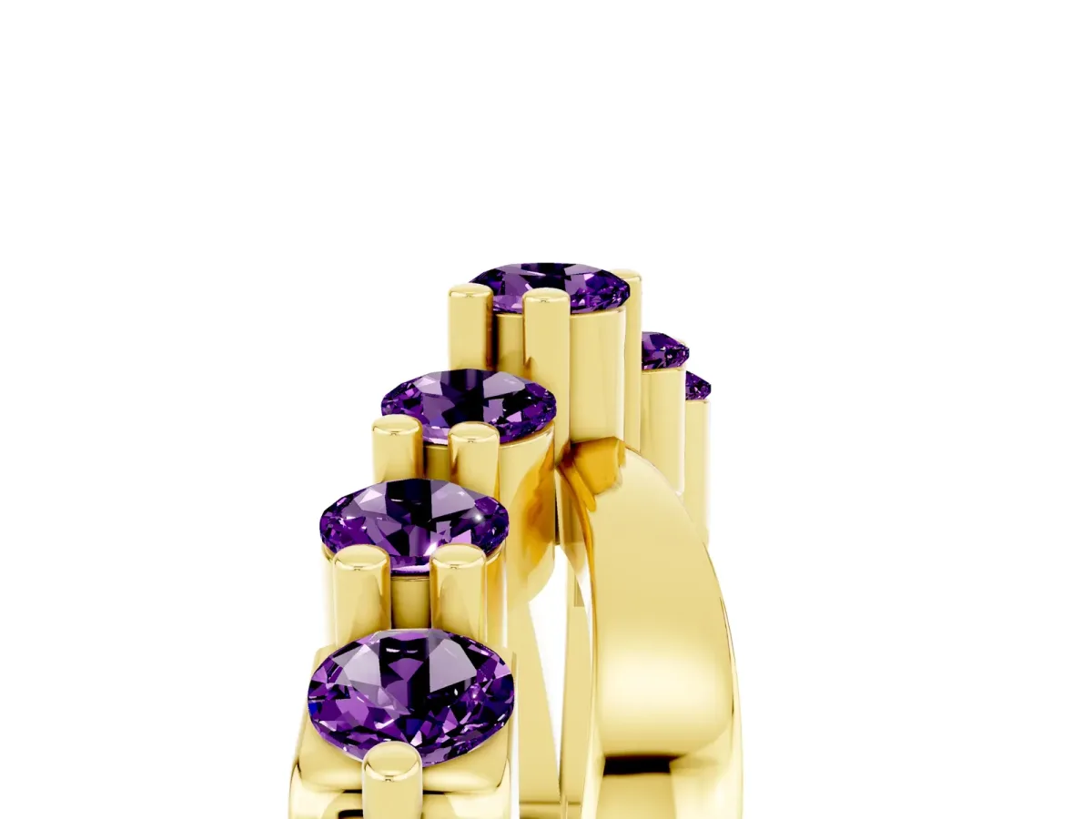Round Amethyst Prong-Set Crossover Band Yellow gold
