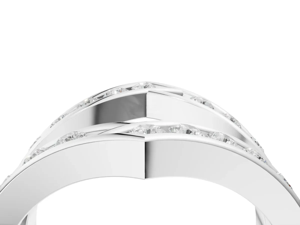 Round Diamond Channel-Set Chevron Band Silver