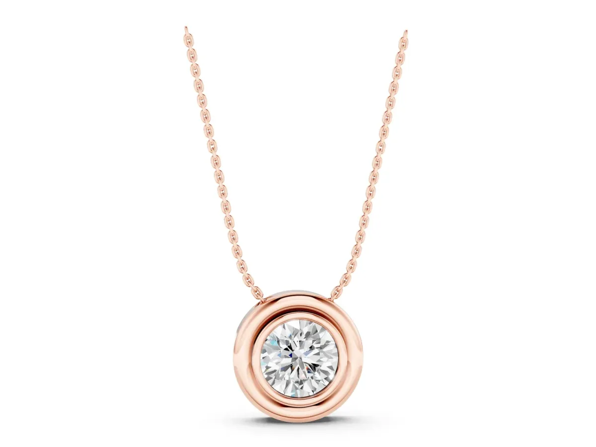 Bezel Round Diamond Pendant Rose gold