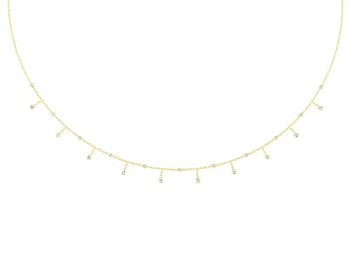 Round Bezel Set Diamond Station Necklace with Cable Chain Yellow gold