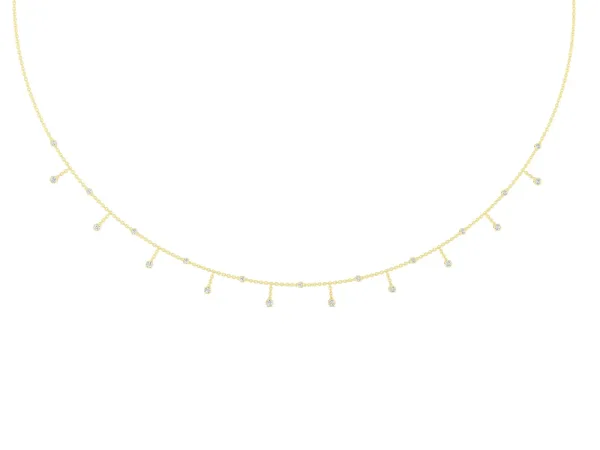 Round Bezel Set Diamond Station Necklace with Cable Chain Yellow gold
