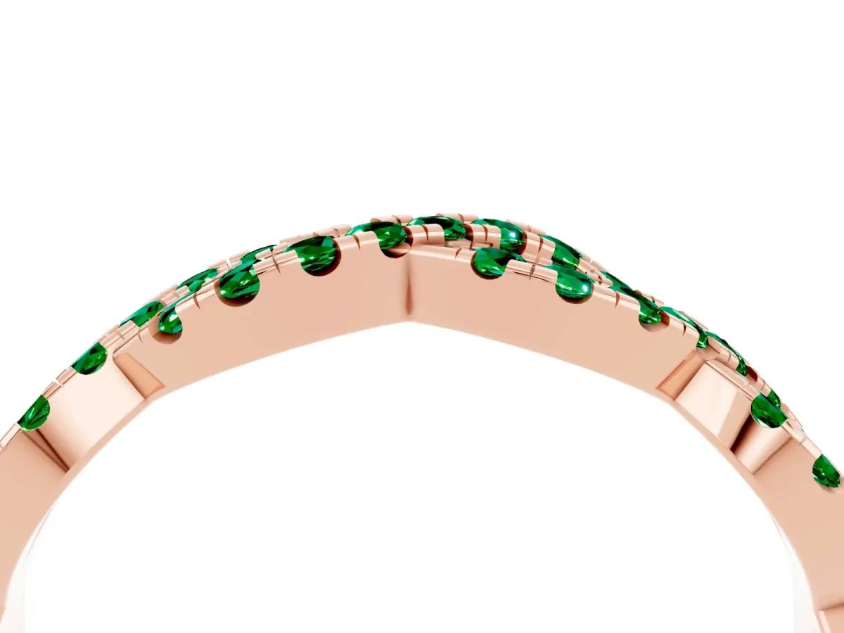 Round Emerald Twisted Eternity Band with Pavé and Shared Prong Setting Rose gold