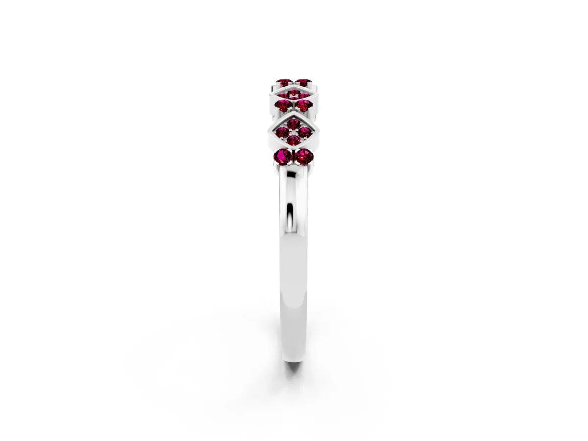 Pavé Cushion Garnet Cluster Eternity Band with Prong Setting Platinum