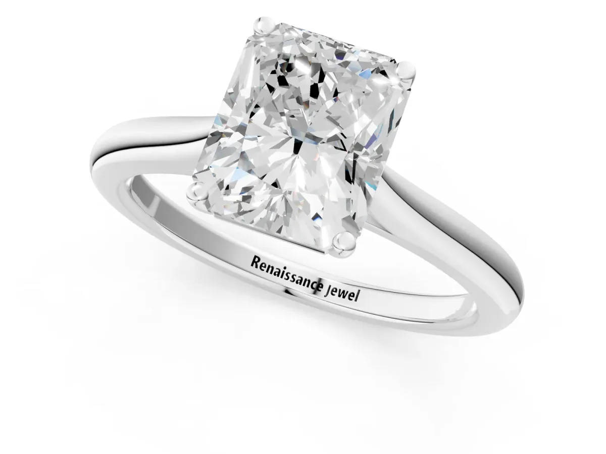 Radiant Cut Cut Solitaire Ring with Cathedral Band and Four-Prong Setting Platinum