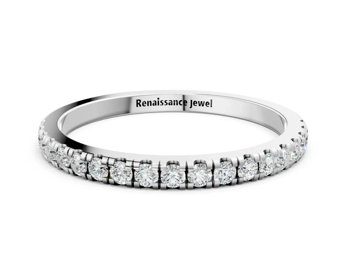 Pavé Round Diamond Half Eternity Band with Shared Prong Setting Silver