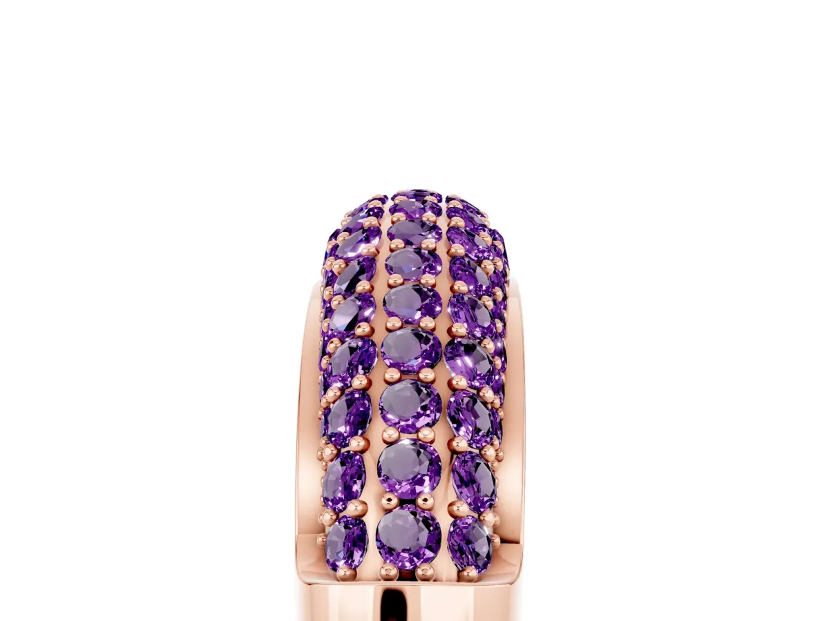 Three-Row Pavé Round Amethyst Dome Band Rose gold