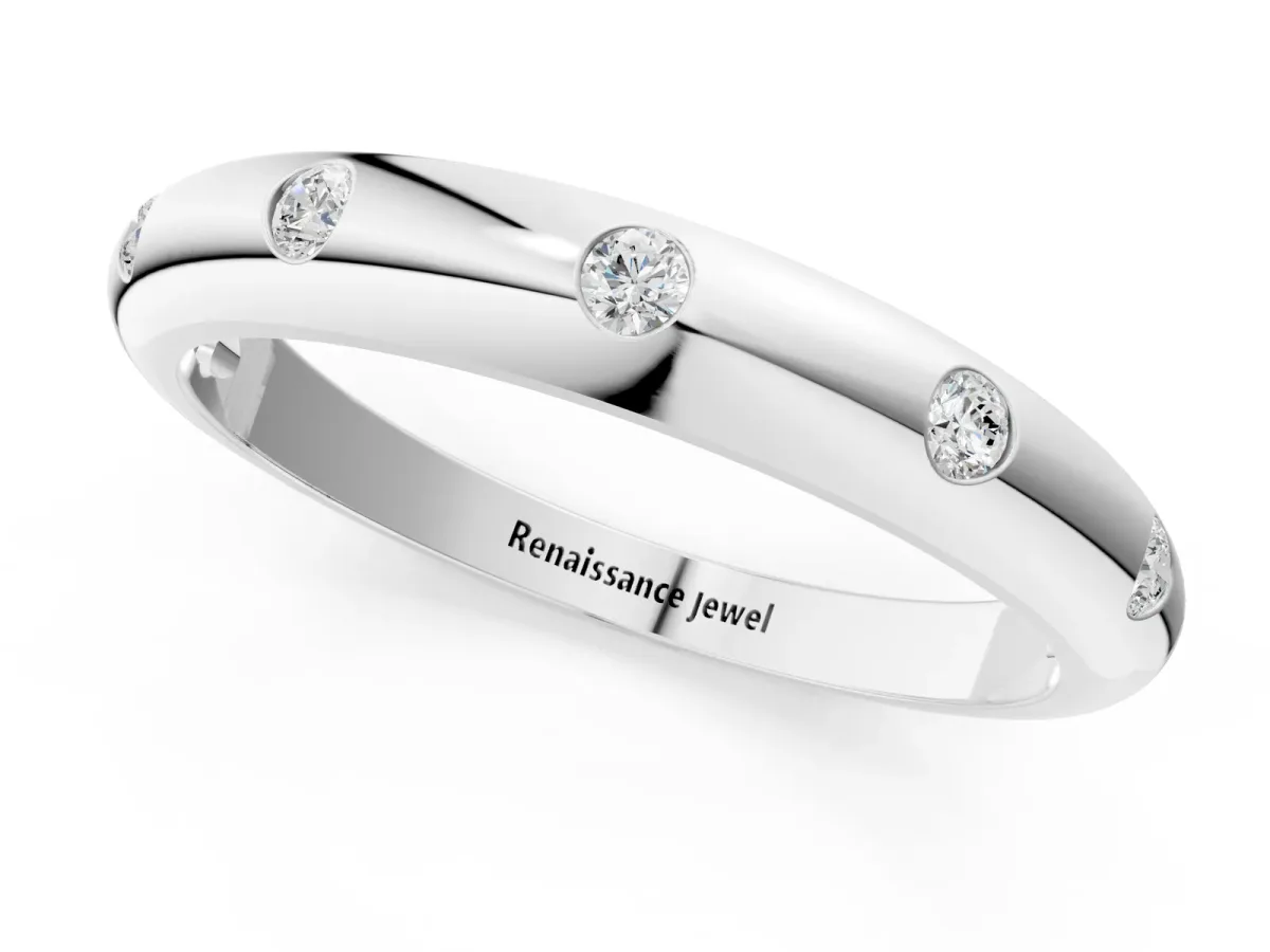 Bezel Set Round Diamond Comfort Fit Band Silver