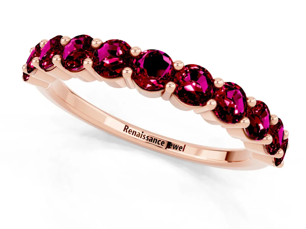 Round Garnet Half Eternity Band with Prong Setting Rose gold