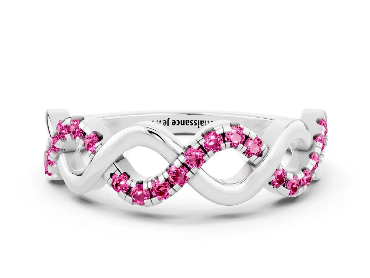 Twist Infinity Round Pink Sapphire Band with Pavé Setting Platinum